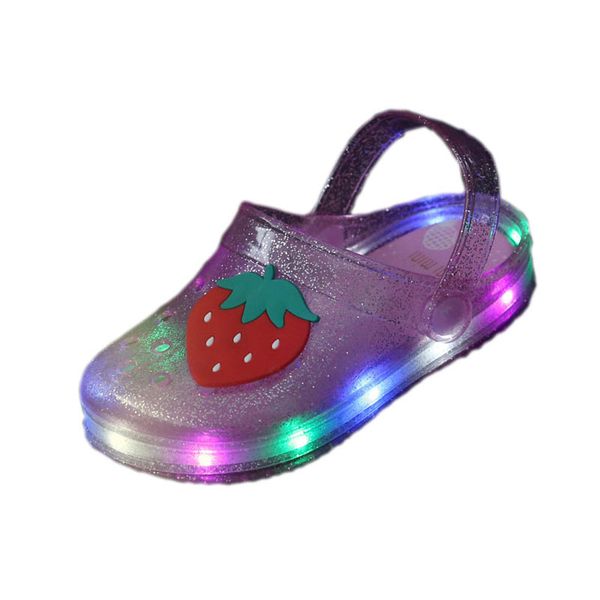 

девушки желе фруктовые клубнично-банановые тапочки со светодиодной подсветкой летние дети нескользящие дырки светящиеся пляжные сандалии раз, Black;grey