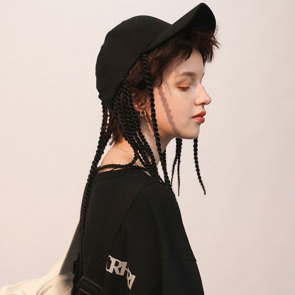 

hip hop hat with dirty braid street personality imp fun interaction fashion accessorie suitable for teenagers, Black