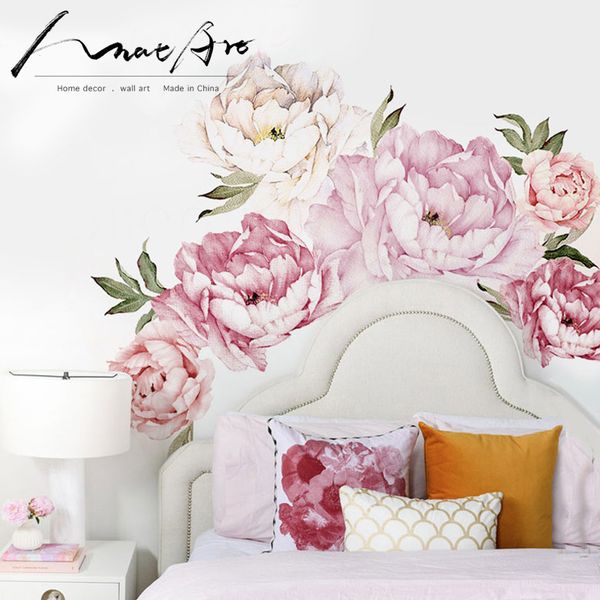 Pink Modern Home Living Room Decor Wall Art Peony Flowers Wall Sticker Mural Diy Art Bedroom Decoration Wedding Accessories T190710 Room Wall Stickers
