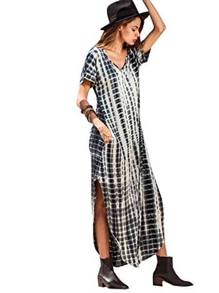 

makemechic casual maxi short sleeve split tie dye long dress, Black;gray