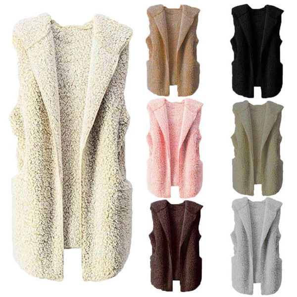 

women winter plush hooded sleeveless reversible cardigan warm waistcoat vest women waistcoat vest hooded warm cotton coat, Black;white