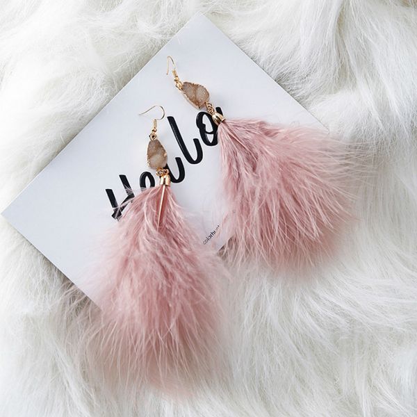 

2019 new arrive fashion boho earrings temperament fluffy feather dangle statement earrings for women, Silver