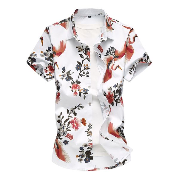 

2019 summer new fashion mens shirt slim fit short sleeve floral shirt mens clothing trend casual shirts plus size s-7xl, White;black