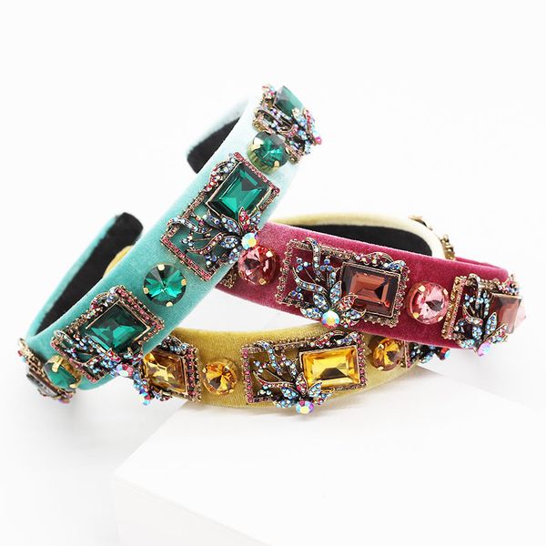 

baroque style palace luxury crystal inlaid women headband catwalk temperament hair accessories vintage headbands hairbands tiara, Golden;white