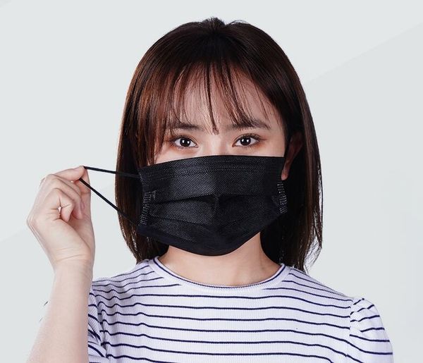 

dhl shipin stock usp soft breathable face mask 3 layers non woven black color masks with earloops 3bao qa0h7i