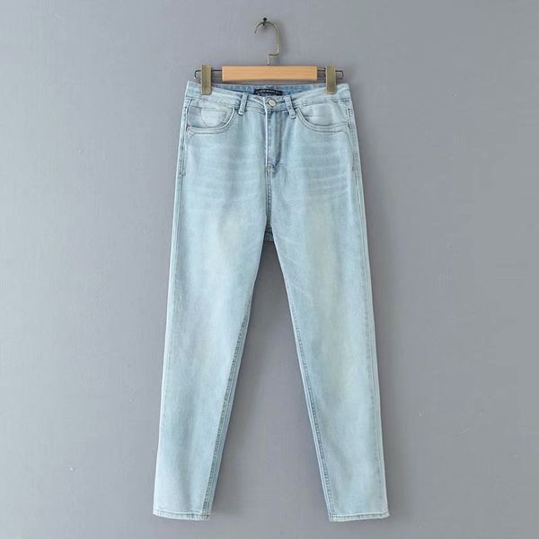 

women retro denim jeans pockets chic zipper design pencial pants female solid full length trousers pantalones, Blue