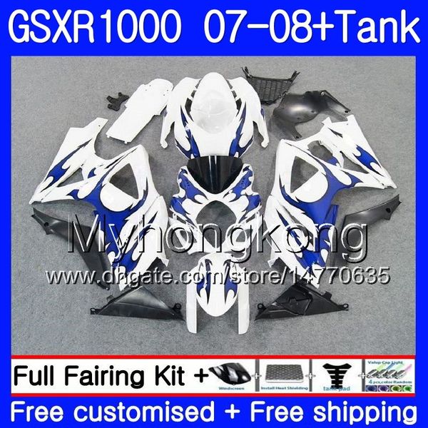 7Geschenke + Tank für Suzuki GSXR-1000 K7 Blaue Flammen heiß GSX-R1000 GSXR 1000 07 08 301HM.23 GSXR1000 07 08 Karosserie GSX R1000 2007 2008 Verkleidungen