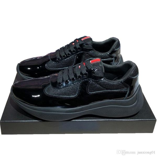 

2020 men fashion casual shoes america's cup designer sneakers patent leather and nylon luxury sneakers mens shoe 12125, Black