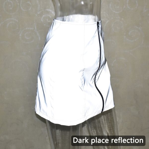 

women autumn winter new reflective skirt slim high waist short mini dress, Black