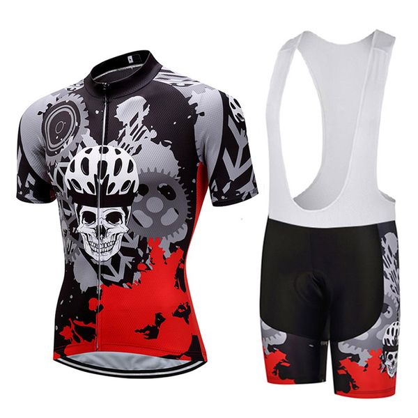 

2019 skull cycling 9d gel bib set mtb jersey bicycle clothing quick dry bike clothes wear mens short maillot culotte, Black;blue