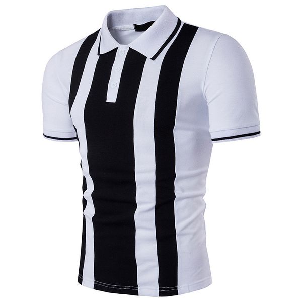 

men designer striped patchwork polos casual short sleeve lapel neck polos fashion natural color polos men clothing, White;black