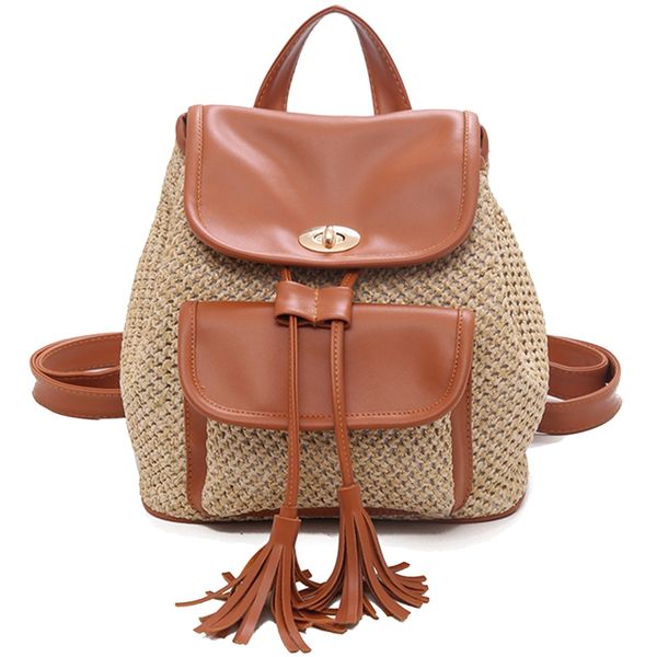 

fashion straw woven backpack ladies backpack summer girl quality travel bag