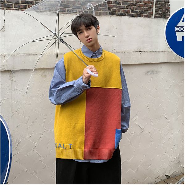 

men's sleeveless sweater vest 2019 new loose trend sweater couple models wild vest youth fashion trend men's clothing, White;black