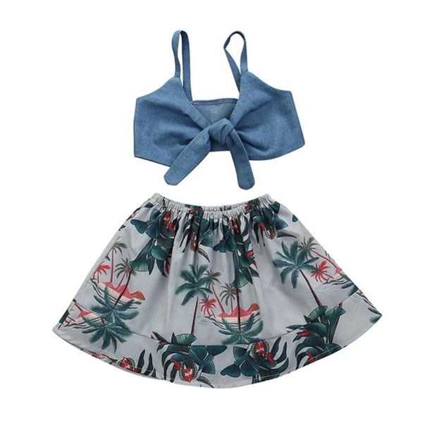 

2pcs ребёнка exposed navel sling tops + тропический стиль юбка set, White