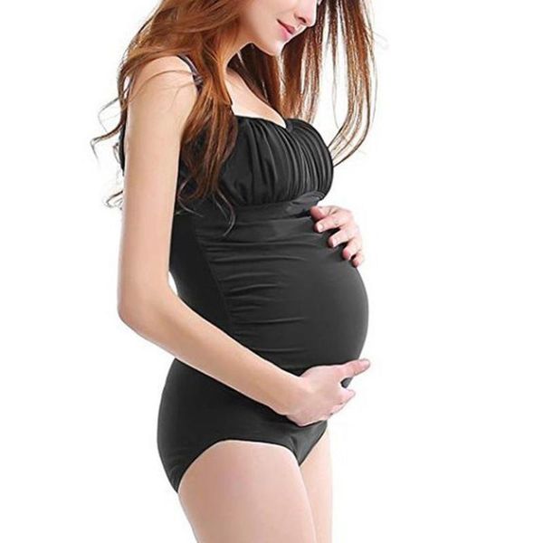 

summer maternity swimsuit one pieces clothes for pregnant women black ruching belly plus size black pregnancy swimwear, White