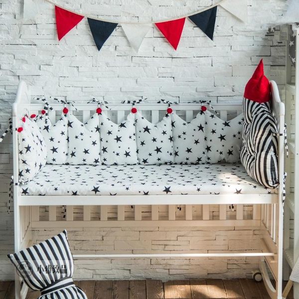 

5pcs/set little stars pattern baby bedding set crown shape bumpers for crib bedding cotton baby room bed set cot protect bumper