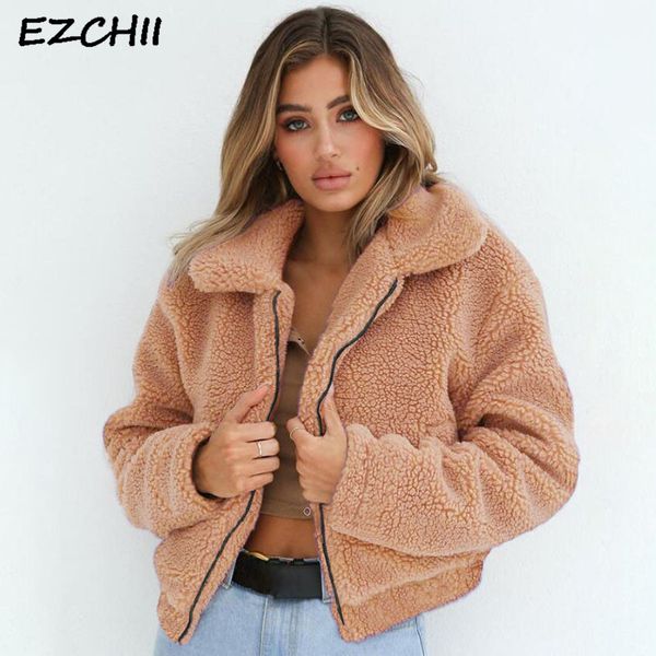 

2018 fashion lamb fur coat women autumn winter sweatshirts turn down collar fur casual zipper jackets outwear chaqueta mujer, Black