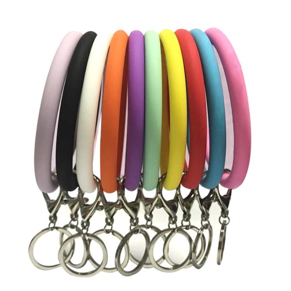 

silicone key chain bracelet keychains hand rings bangles jewelry fashion wrist key pendant sports fitness car key holder keychain keyrings, Slivery;golden