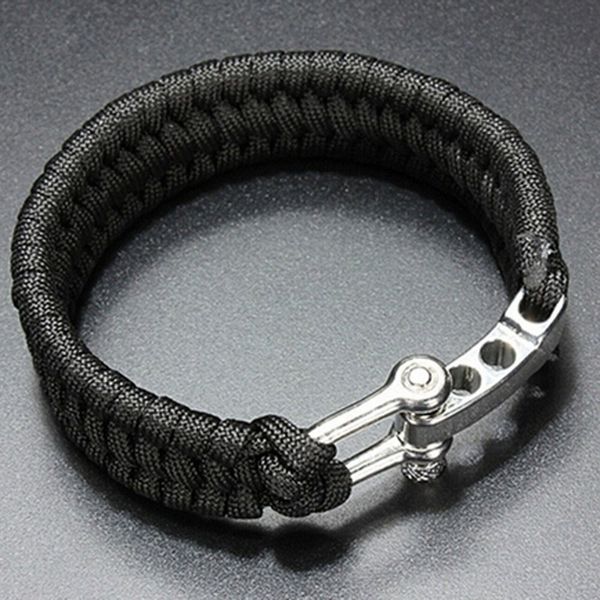 

new style bracelets umbrella rope woven outdoor camping survival adjustable steel shackle buckle bracelet for men jewelry, White
