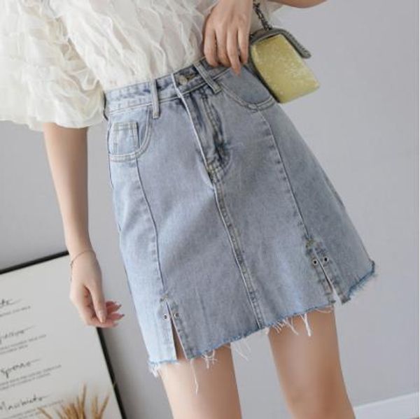 

summer women jeans skirt a-line casual harajuku denim jupe mujer college wind high waist light blue denim skirts lj525, Black