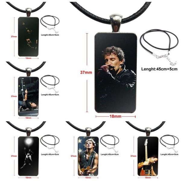 

for women choker bruce springsteen necklace with stainless steel plated glass cabochon choker long pendant rectangle necklace, Silver