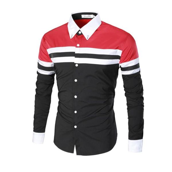 

хороший мужчина социальная рубашка лоскутная блуза с длинным рукавом повседневные тонкий рубашки для мужчин полосатые тонкий мужской социаль, White;black