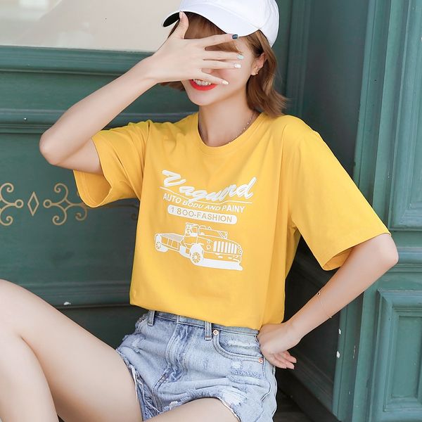 

printed short-sleeved female summer 2020 t-shirt underpants loose half-sleeved female ins fashionable student round collar t-shirt, White