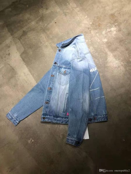 

2019ss paris diy jean jacket with oil painting stitching baseball jacket soprts outerwear fashion hip hop jacket couples dress zdlp11011, White;black