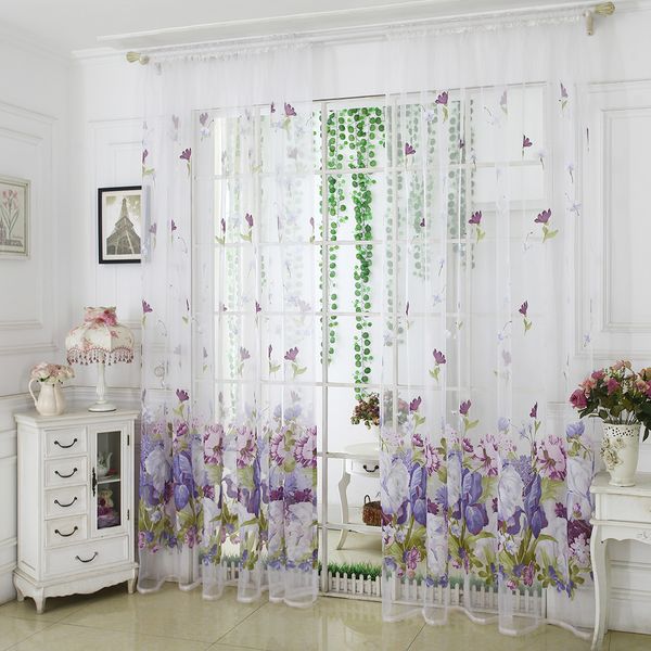 

1pc peony flower tulle curtains modern curtains for living room transparent tulle window drapes sheer for the bedroom