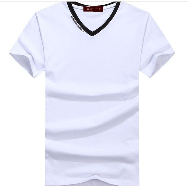 

summer t shirt men casual slim fit v-neck short sleeve cotton men t-shirts korean style solid color t shirt m-4xl tees, White;black