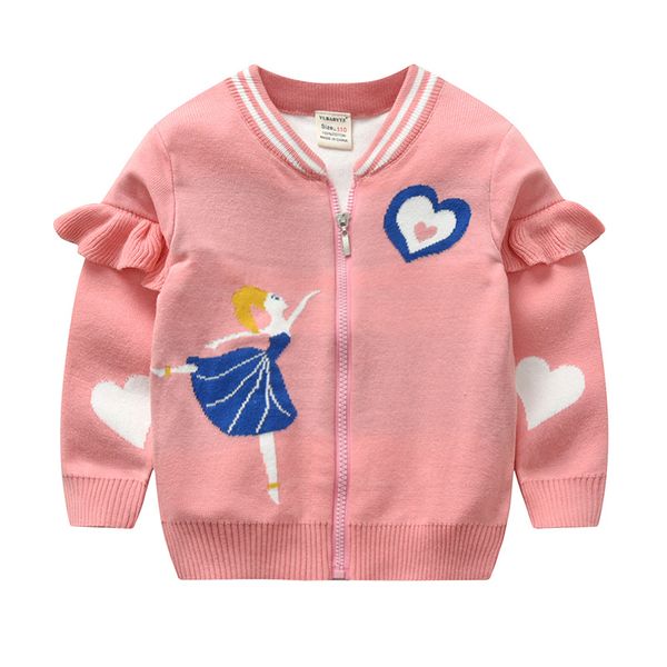

children cardigan sweater spring new girls cartoon round neck double thicken cardigan zipper sweater jacket, Blue
