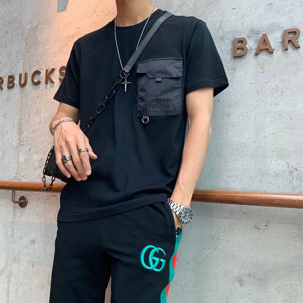 

2020 spring summer luxury london печати карманный лоскутная tee street tshirt мужчины женщины с коротким рукавом хлопок майка, White;black