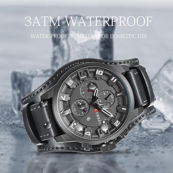 

curren men's fashion waterproof belt sports watch european american popular big dial men quartz watches top, Slivery;brown