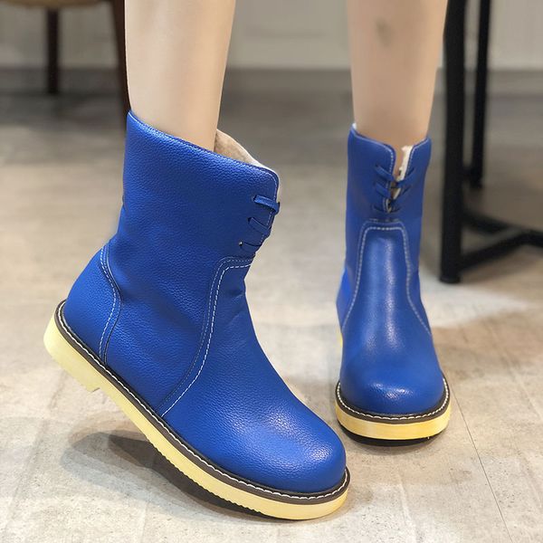 

rimocy plus size soft leather ankle boots for women short plush inside autumn winter boots female platform cowboy shoes woman, Black