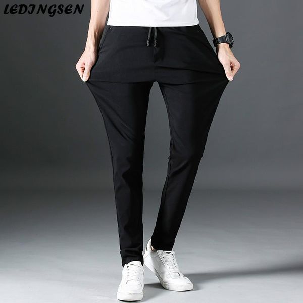 

ledingsen 2018 mens cotton stretch black casual pants elastic green sweatpants long straight trousers for men fashion streetwear