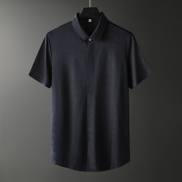 

summer ice silk shirt men повседневный стиль высокое качество печатных мужские формальные рубашки темно-синий с коротким рукавом спандекс со, White;black