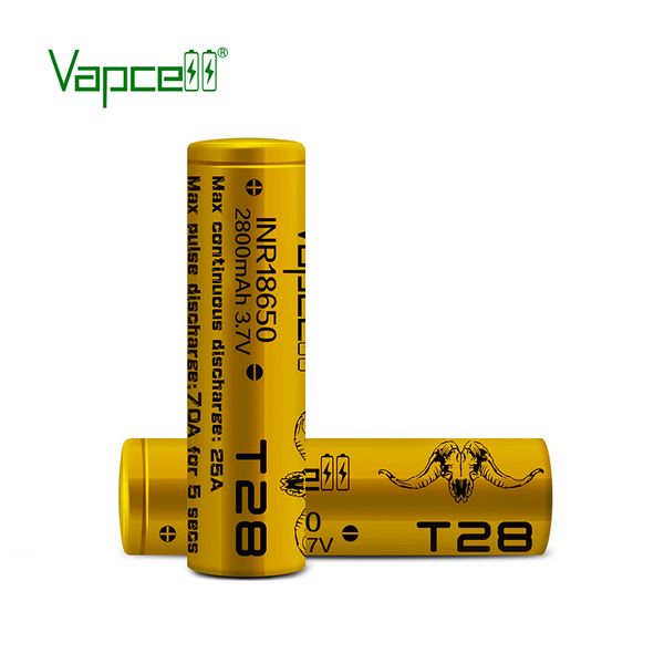 

hipping vapcell 18650 2800mah 25a / 70a rewrap t28 3.7v li-ion rechargeable battery for mech mod gold