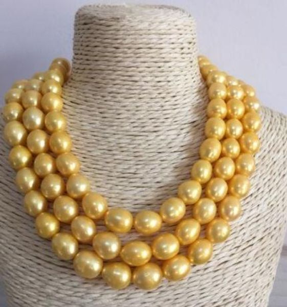 

fast fine pearl jewelry 50 inch natural huge 11--13mm south sea golden pearl necklace 14k gold clasp, Black