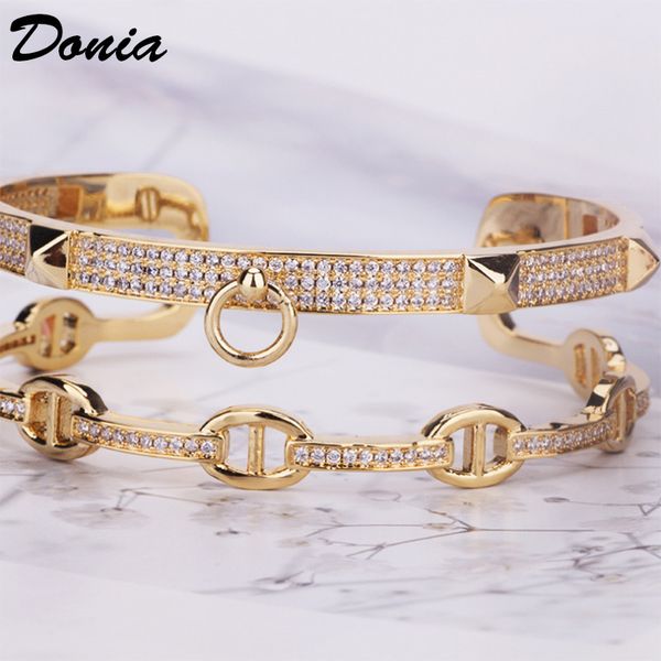 Donia Jóias Luxury Bangle Party Europeu e Americano Moda Grande Pig Clássico Nariz De Cobre Miniatura Inelecione Zirconia Bracelete Anel Definir Designer Presente