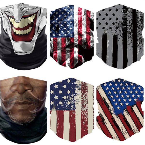 

outdoor cycling scarf american flag 3d print face mask dustproof sunscreen scarves bandana tube headwear running face masks, Red;brown
