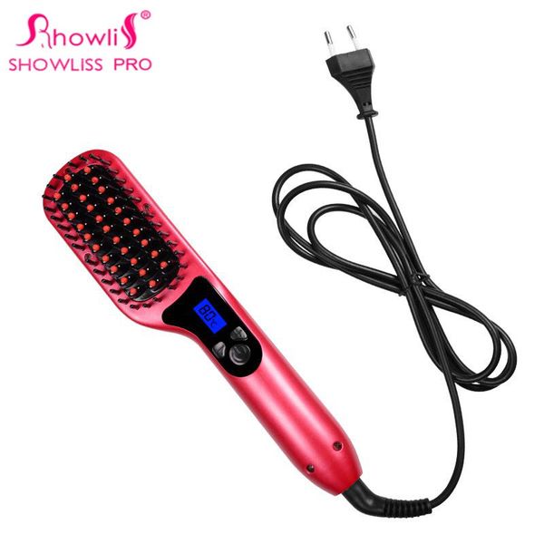 

ceramic hair straightening brush lcd comb hair straightener comb electric straight iron electric brush, Black