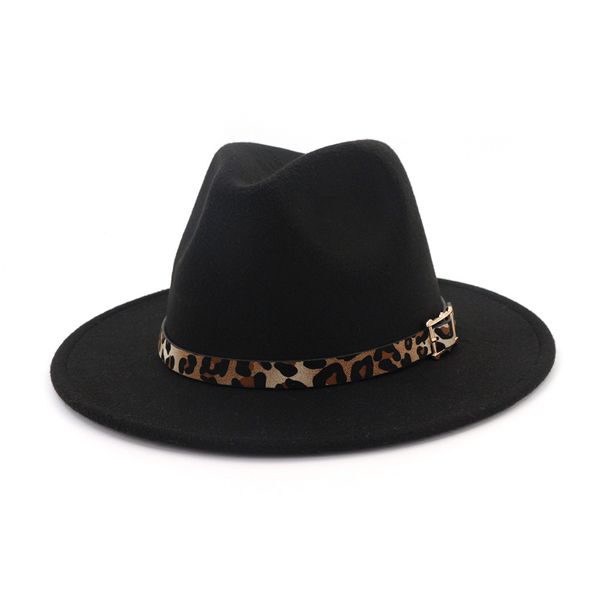 

2019 felt hat panama jazz fedoras hats with leopard belt flat brim formal party leopard hat for women men unisex, Blue;gray