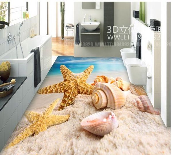 

p custom any size shell starfish 3d floor waterproof wallpaper for bathroom wall