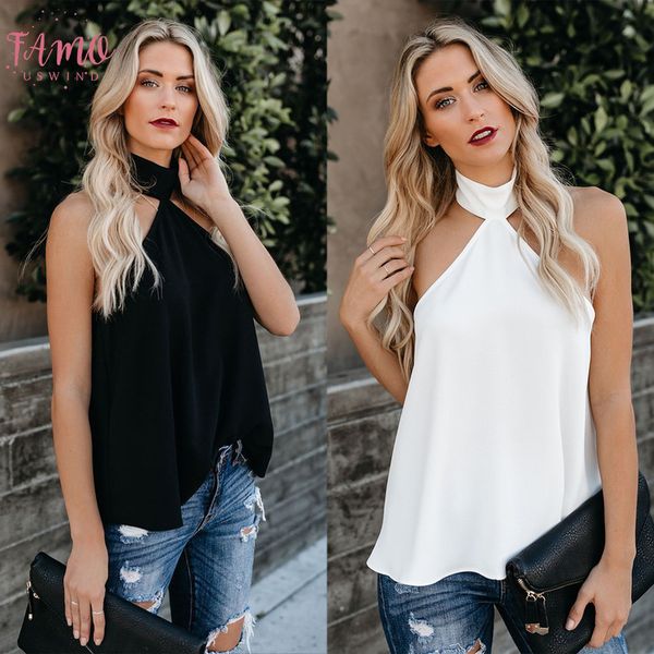

white chiffon blouse office ladies tank summer sleeveless shirt o neck black camisas mujer elegant blusas 2020
