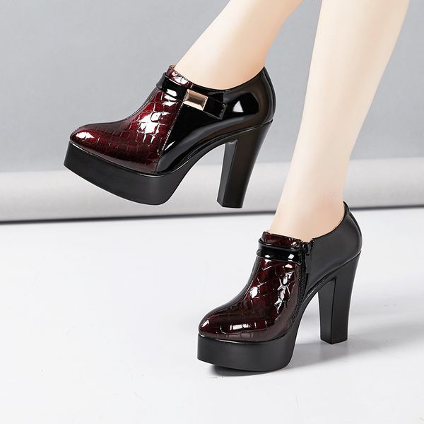 

plus size 32-43 block heel deep mouth platform pumps women shoes 2019 fall winter high heels shoes ladies office party shoe y200702, Black