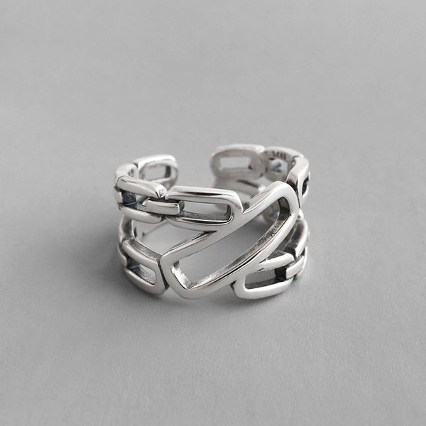 

jt284 korean s925 sterling silver ring antique double layer chain female ring student silver jewelry, Golden;silver