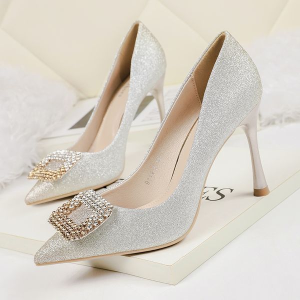 

2019 woman fetish 9cm high heels scarpins sequin crystal shoes lady blue pink escarpins talons stiletto wedding cute party pumps, Black