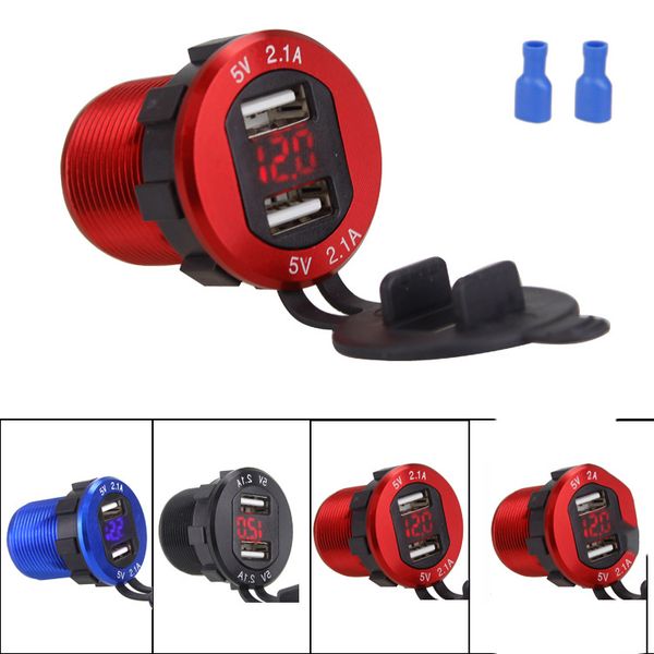 

dual usb with voltmeter display charger modified rv motorcycle car charger general 12-30v aluminum alloy car