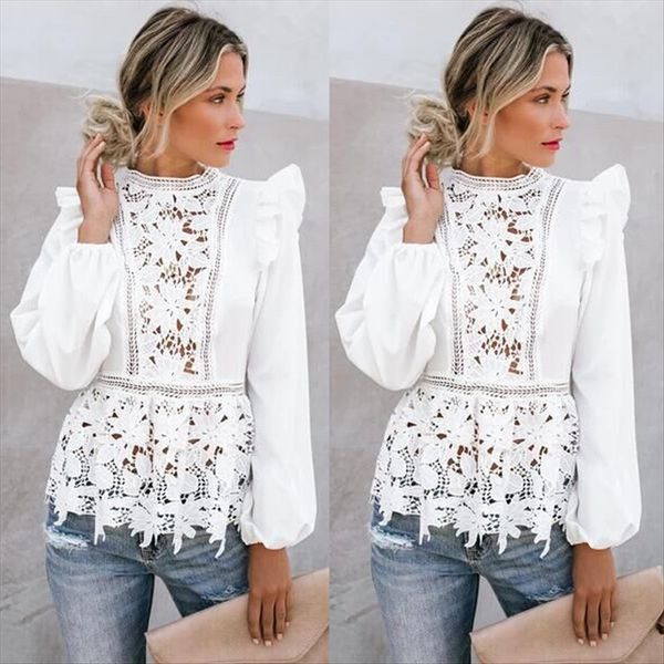 

2019 autumn hollowed-out stitching long sleeve flounces female 2019 autumn hollowed-out stitching long sleeve flounces fem, White