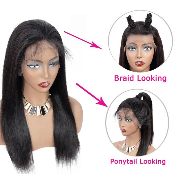 

lace frontal human hair wigs 360 lace frontal wig straight lace frontal wig, Black
